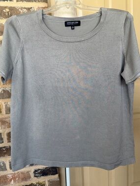 Jones NY Light Gray 100% Silk Short Sleeve Crewneck Top Classic Capsule Wardrobe